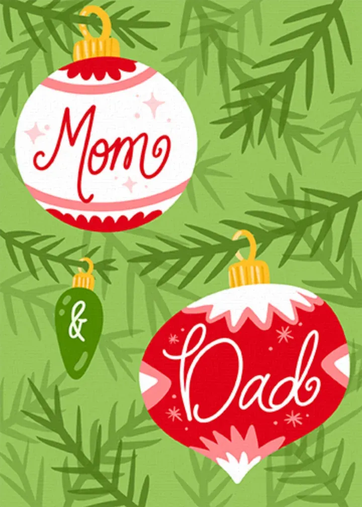 Mom & Dad Ornaments card front