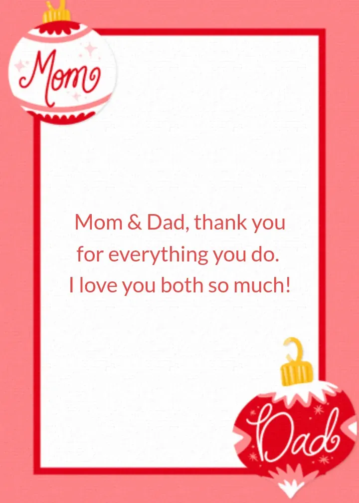 Mom & Dad Ornaments card inside right