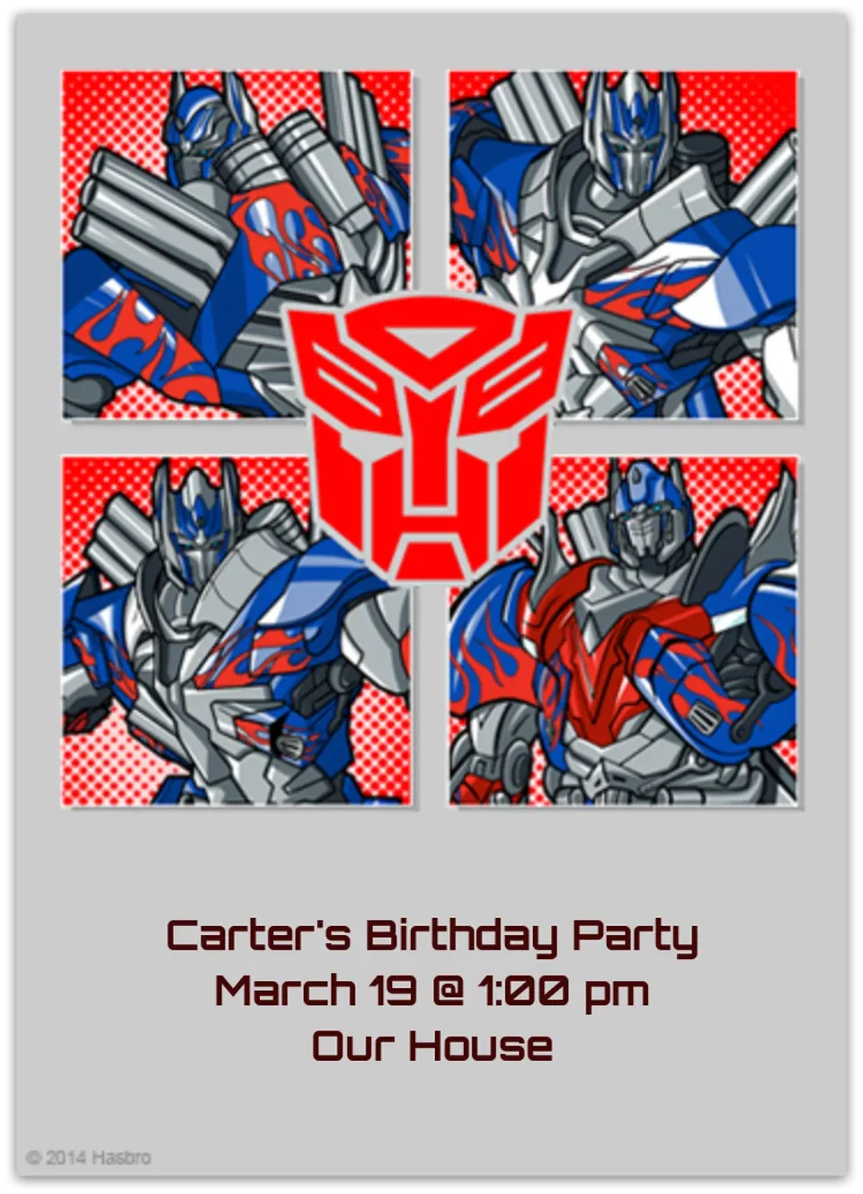 Optimus Prime Squares card