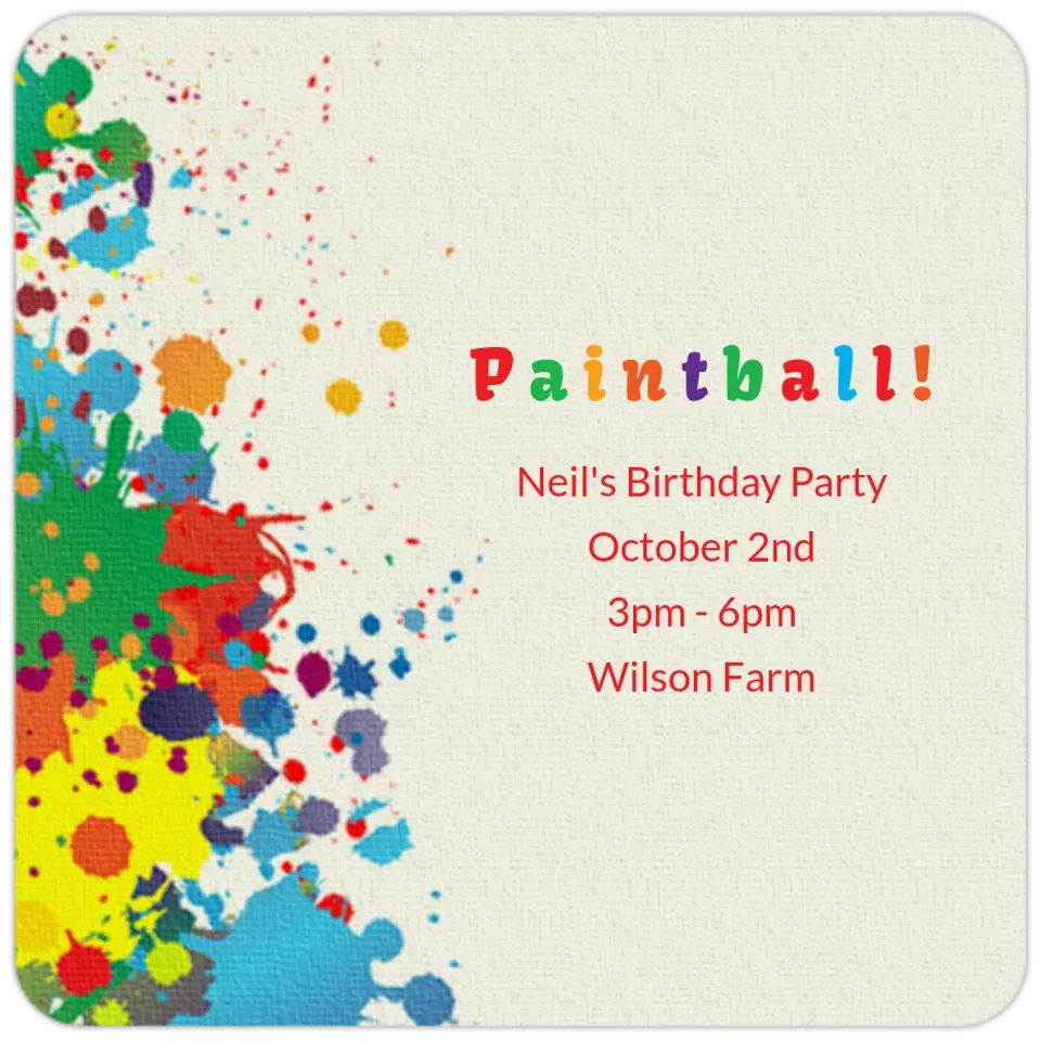 Paintball Splatter card