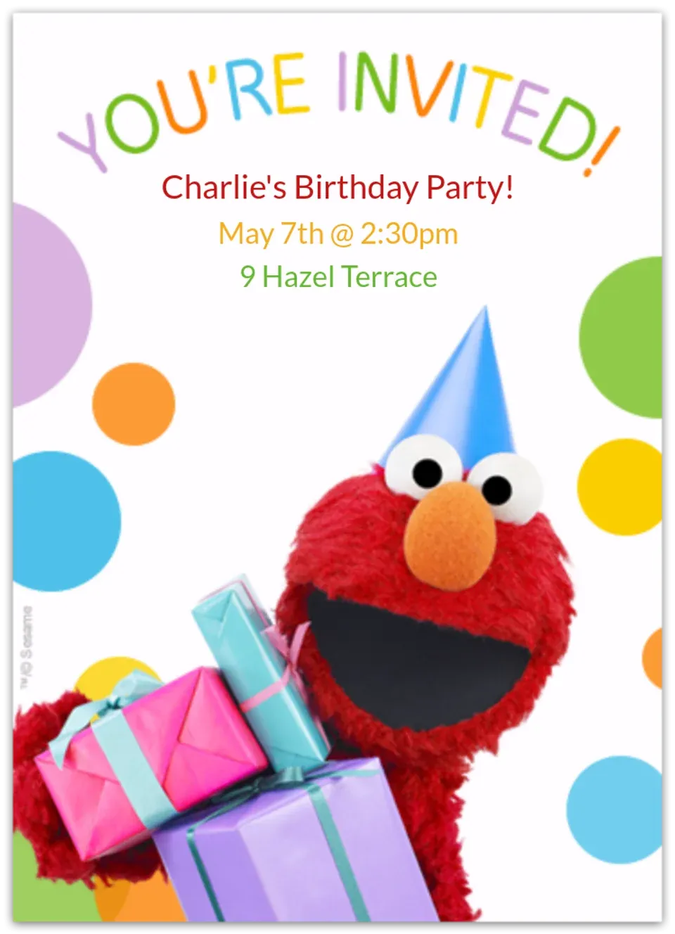 Elmo Party Hat card