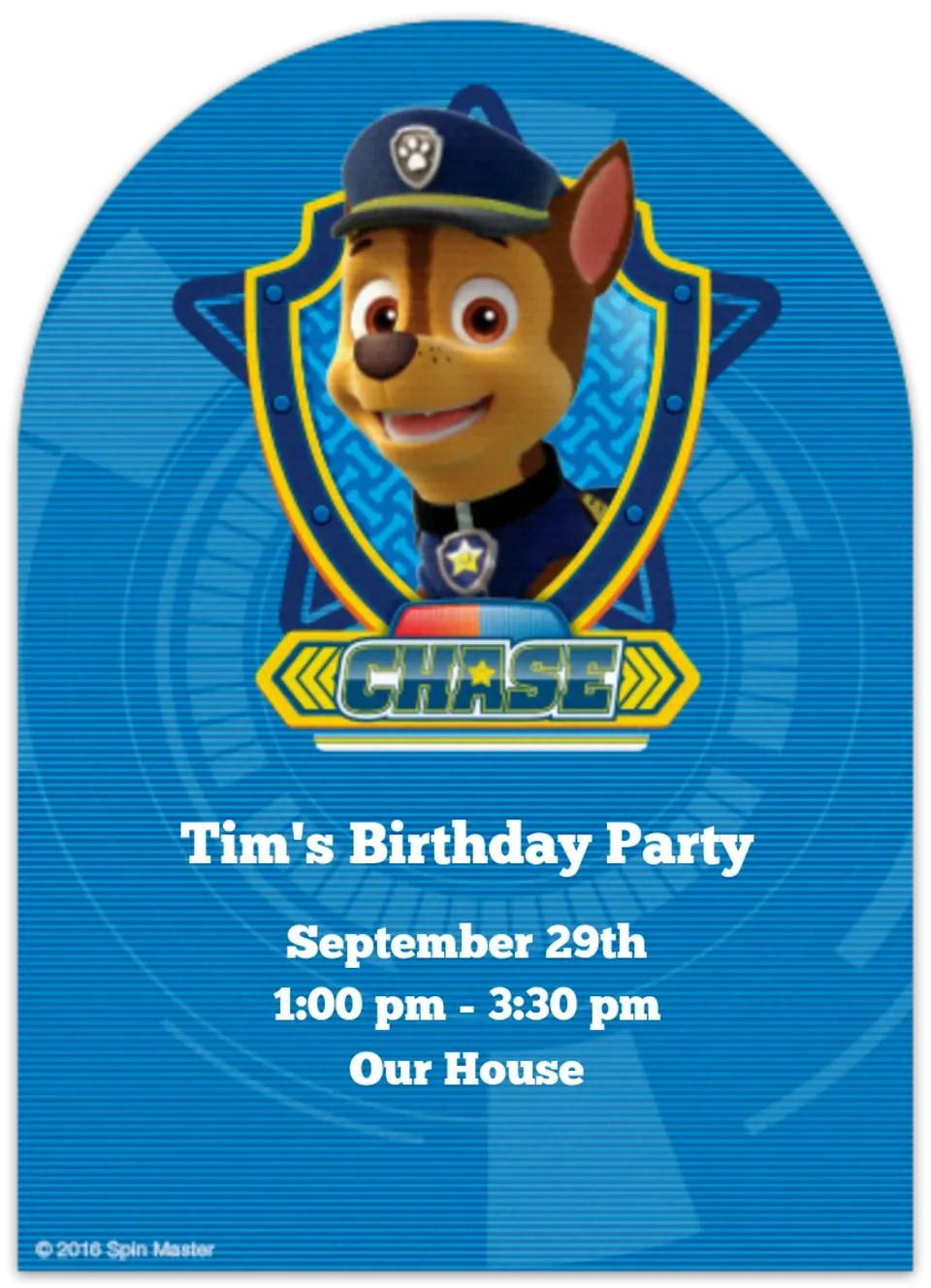 PAW Patrol Chase card