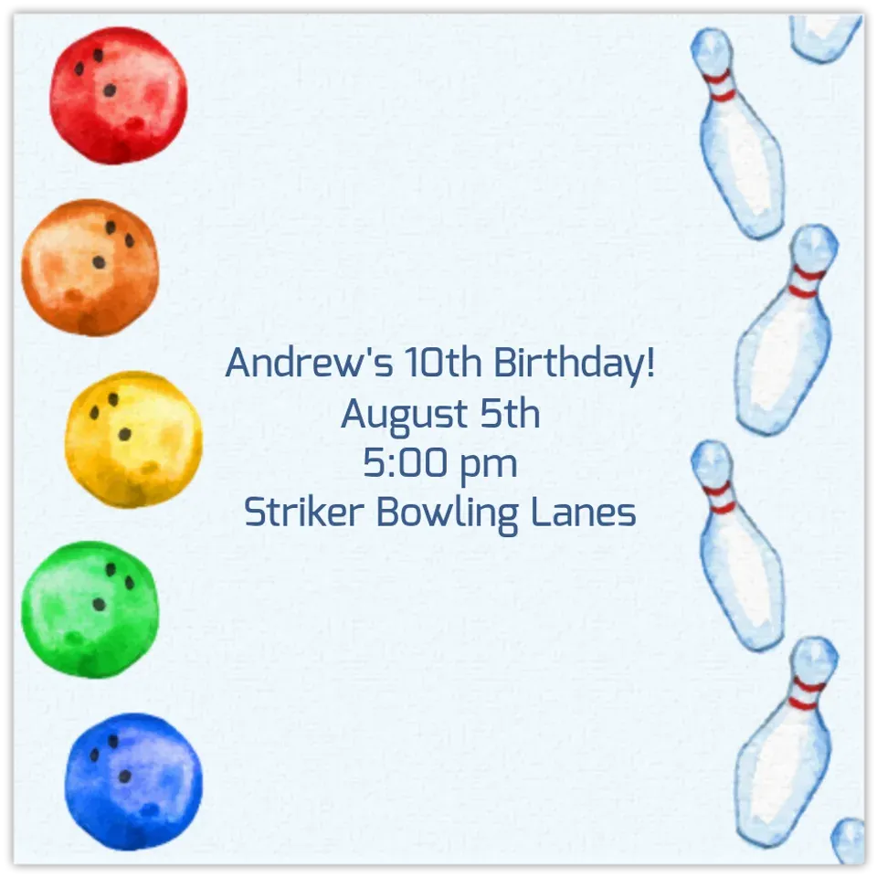 Bowling Ball and Pin card
