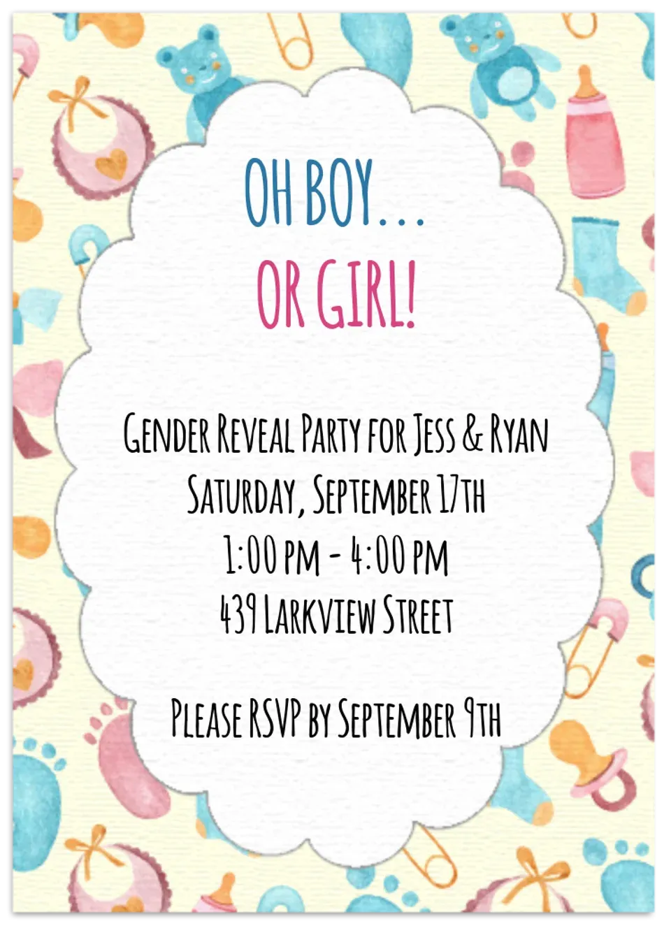 Gender Reveal Pattern card