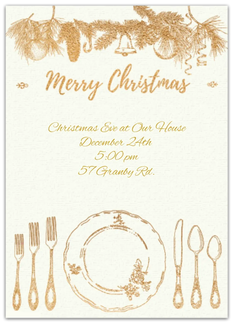 Golden Christmas Dinner card