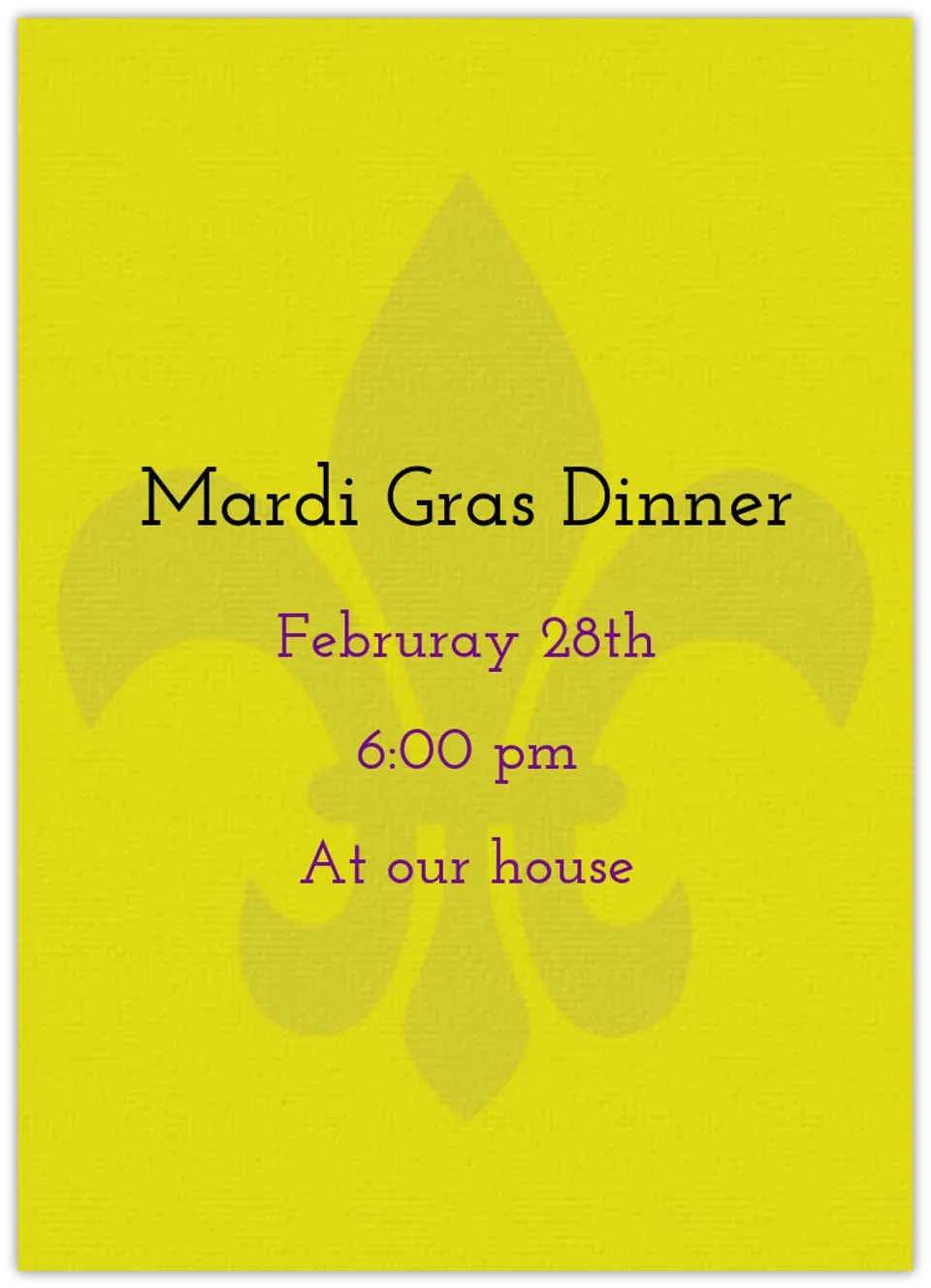 Mardi Gras Yellow card