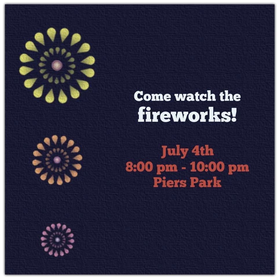 July 4th Fireworks card