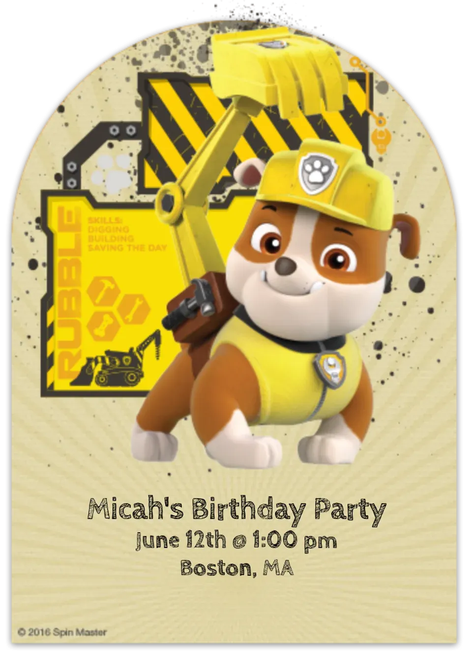 PAW Patrol Rubble card