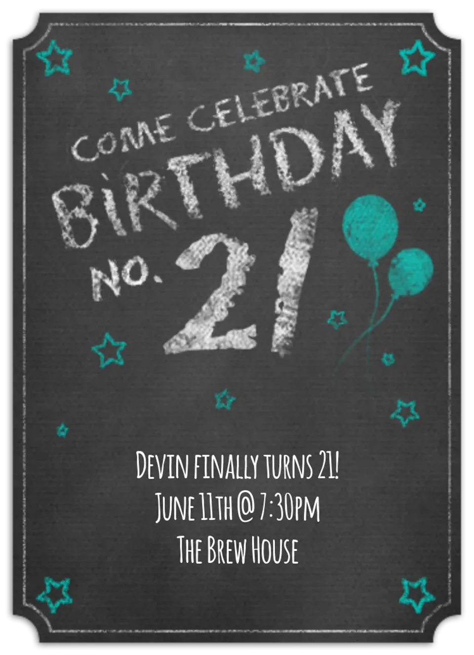 Chalkboard Twenty-One card