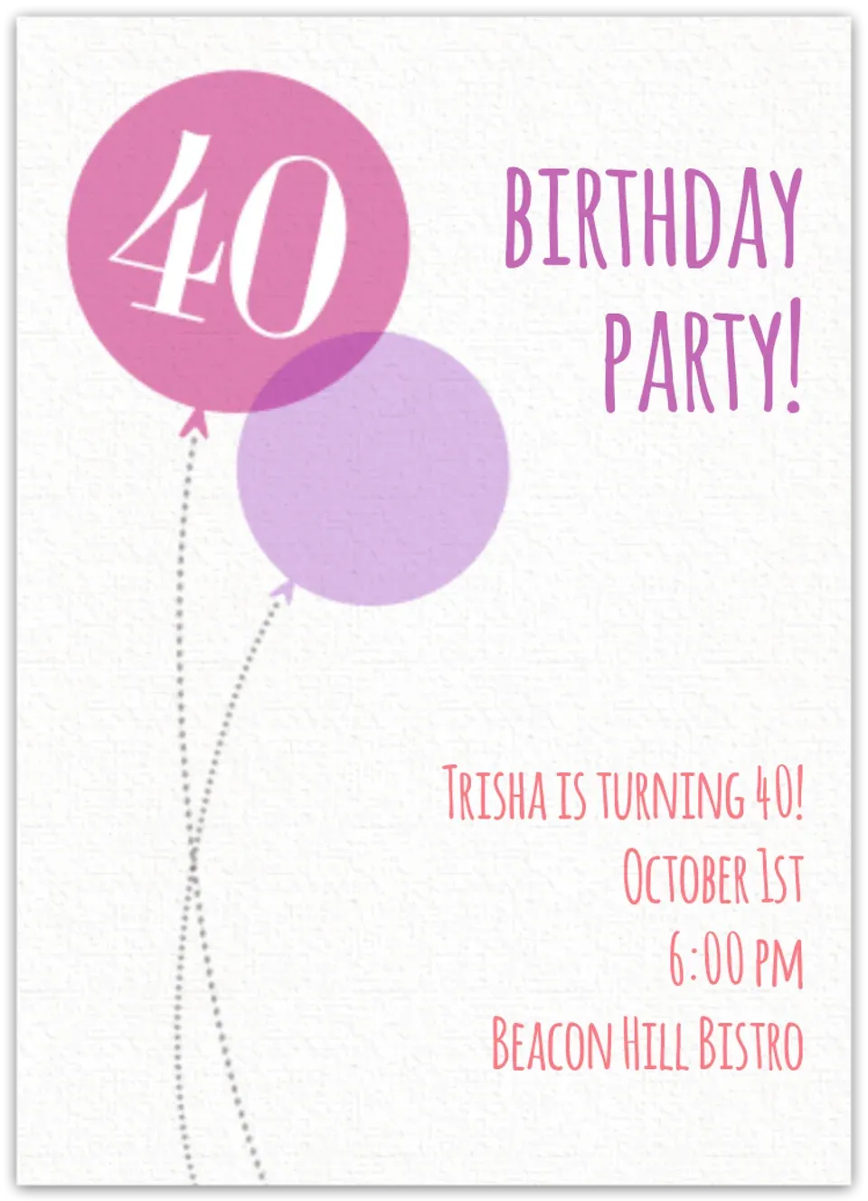 Pink Milestone Fortieth Birthday card