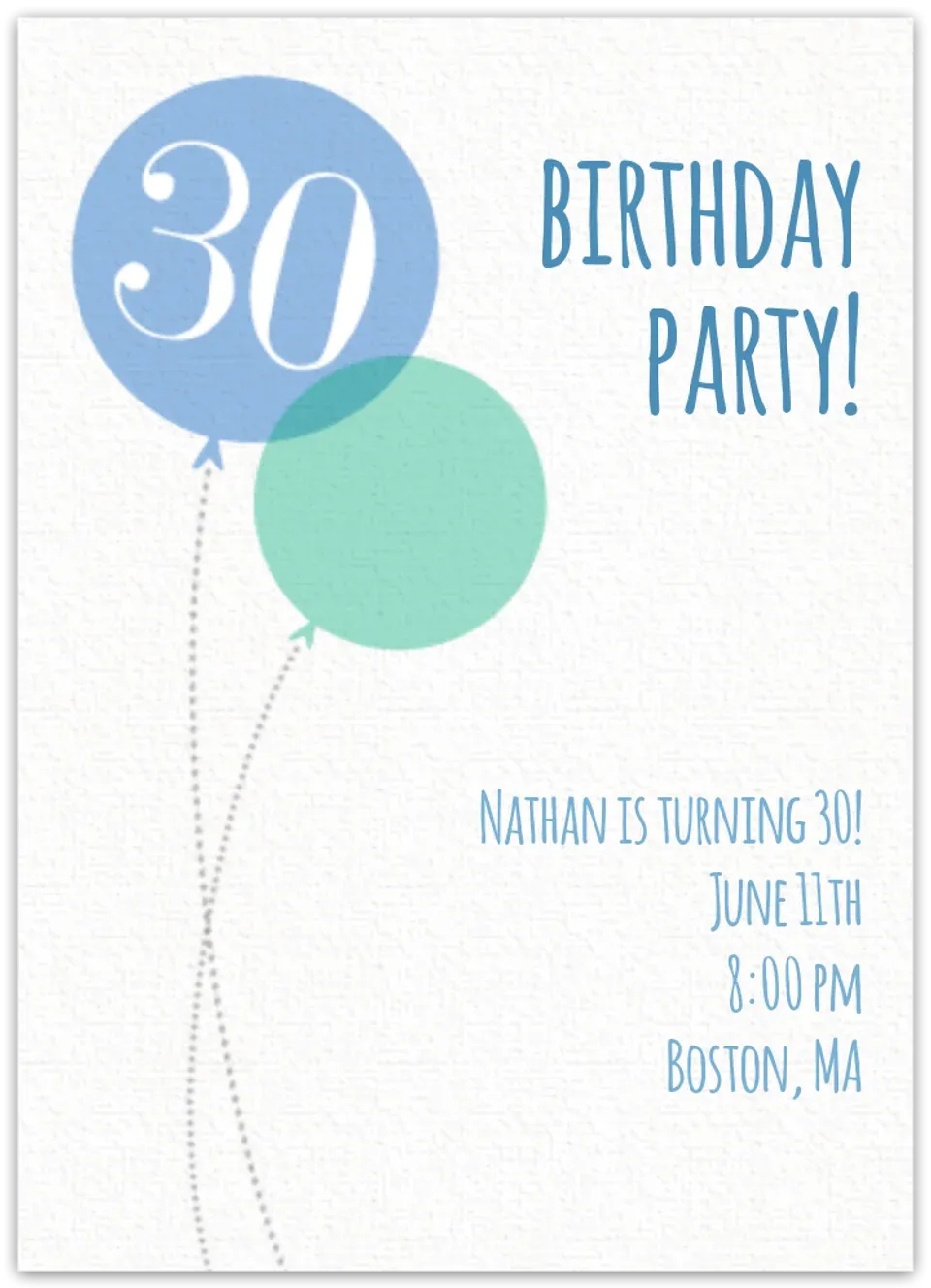 Blue Milestone Thirtieth Birthday card
