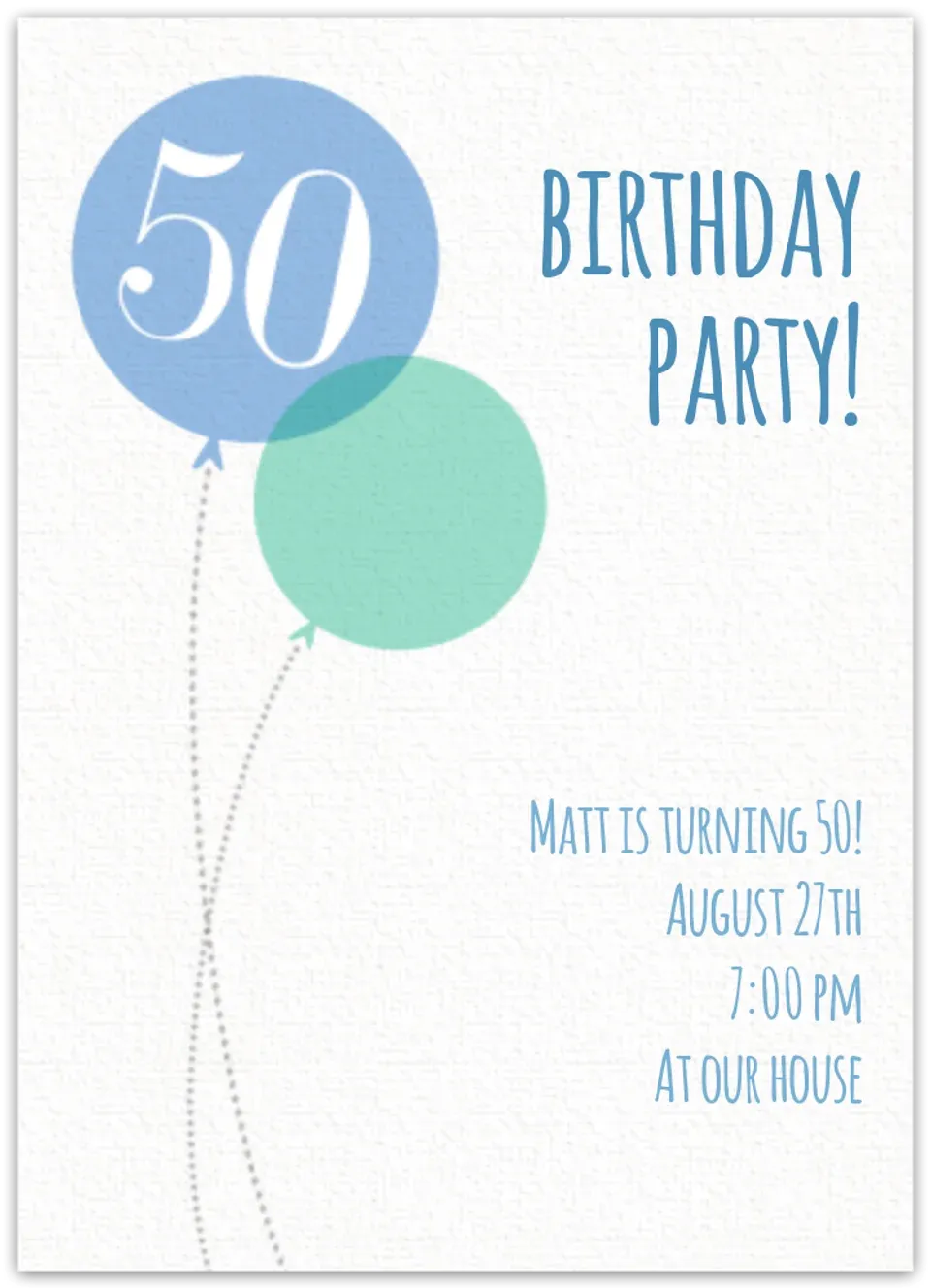 Blue Milestone Fiftieth Birthday card