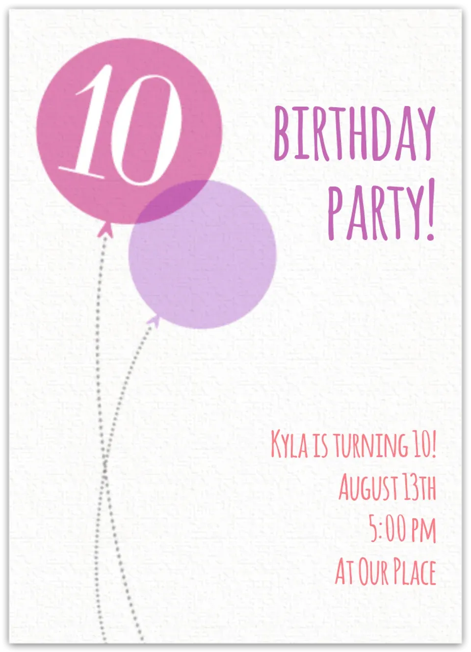 Pink Milestone Tenth Birthday card