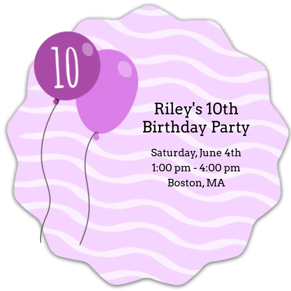 10th Birthday Balloons card