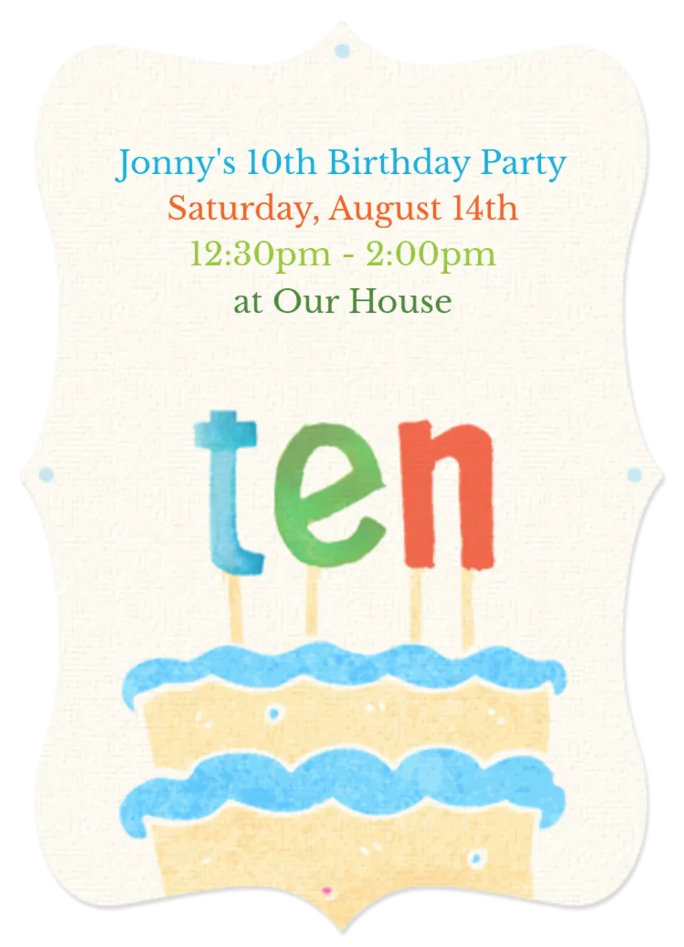 Tenth Birthday Cake card
