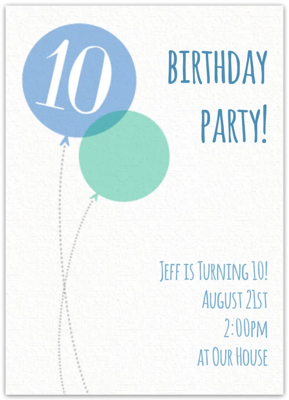Blue Milestone Tenth Birthday card