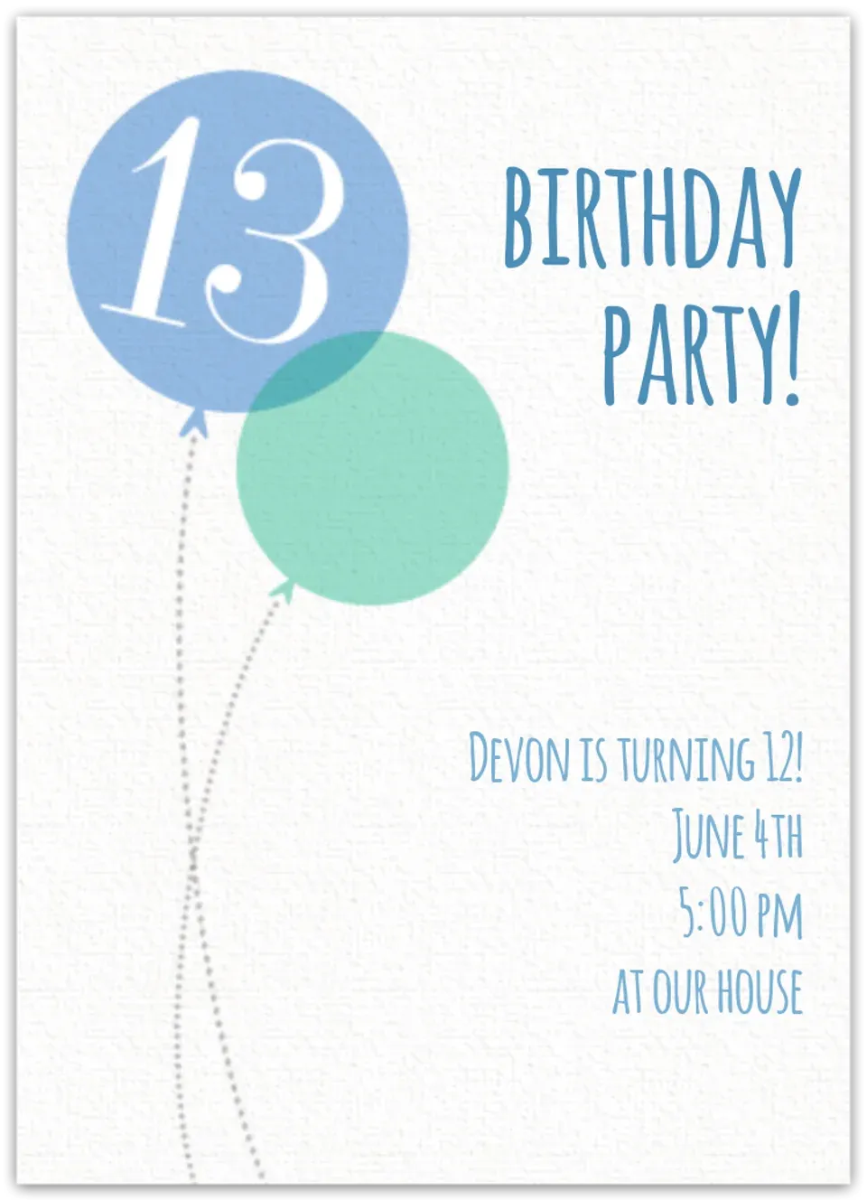 Blue Milestone Thirteenth Birthday card