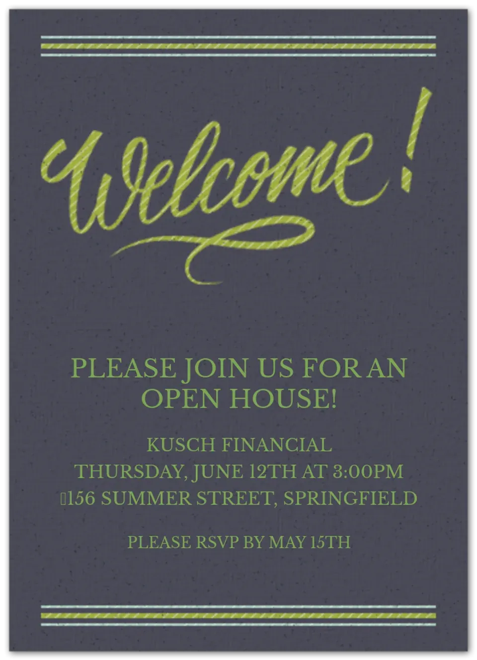Open House Welcome card