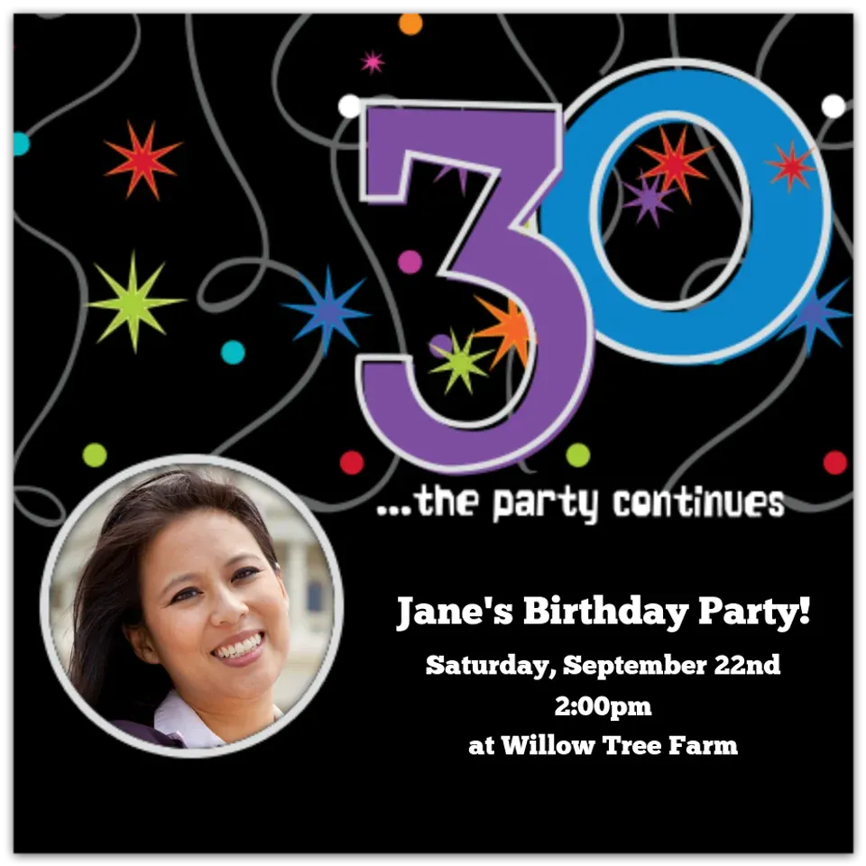 Party Continues 30 Photo card