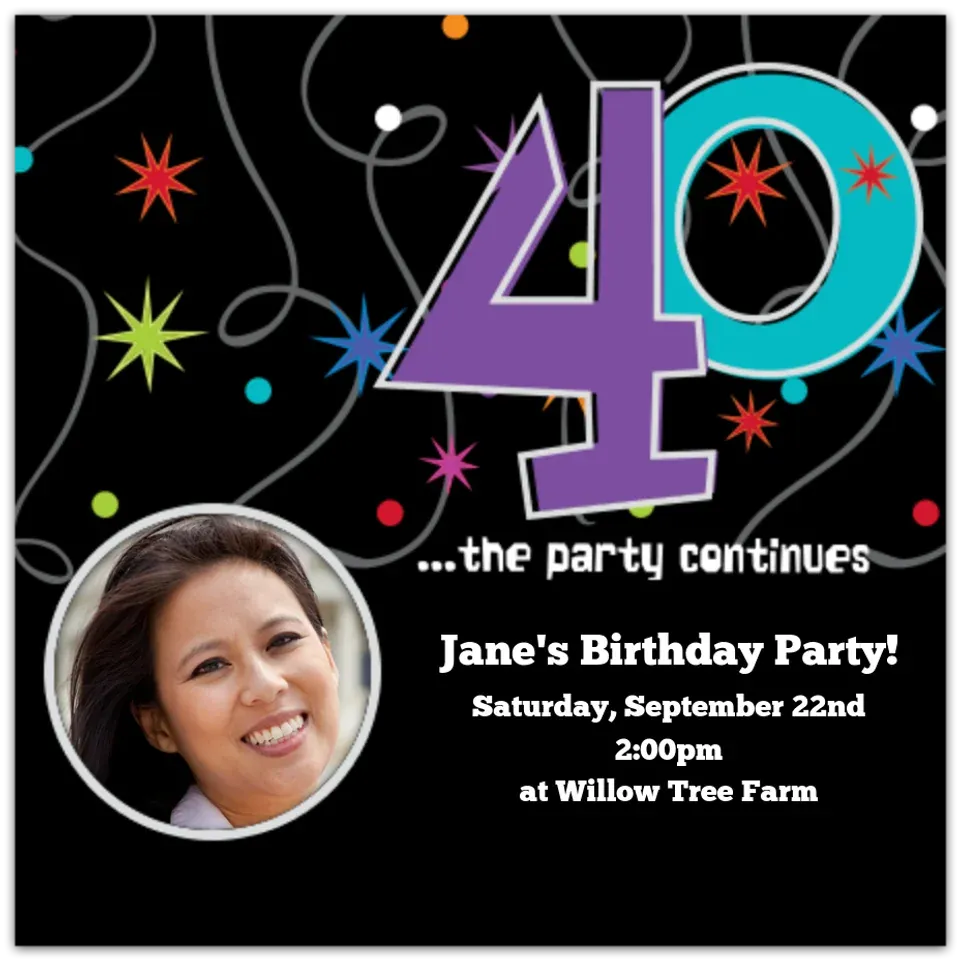 Party Continues 40 Photo card