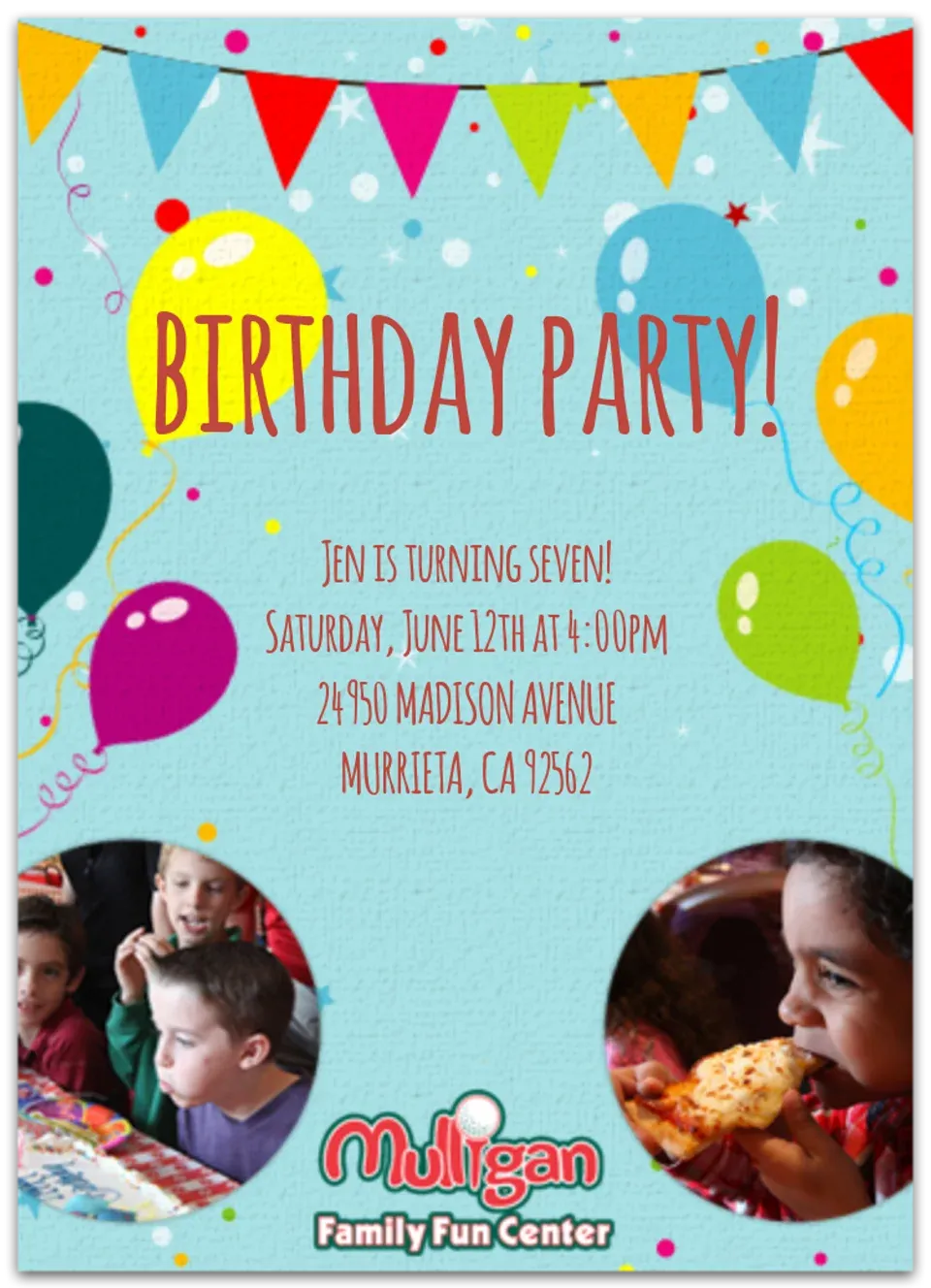 Mulligan Family Fun Center Birthday card