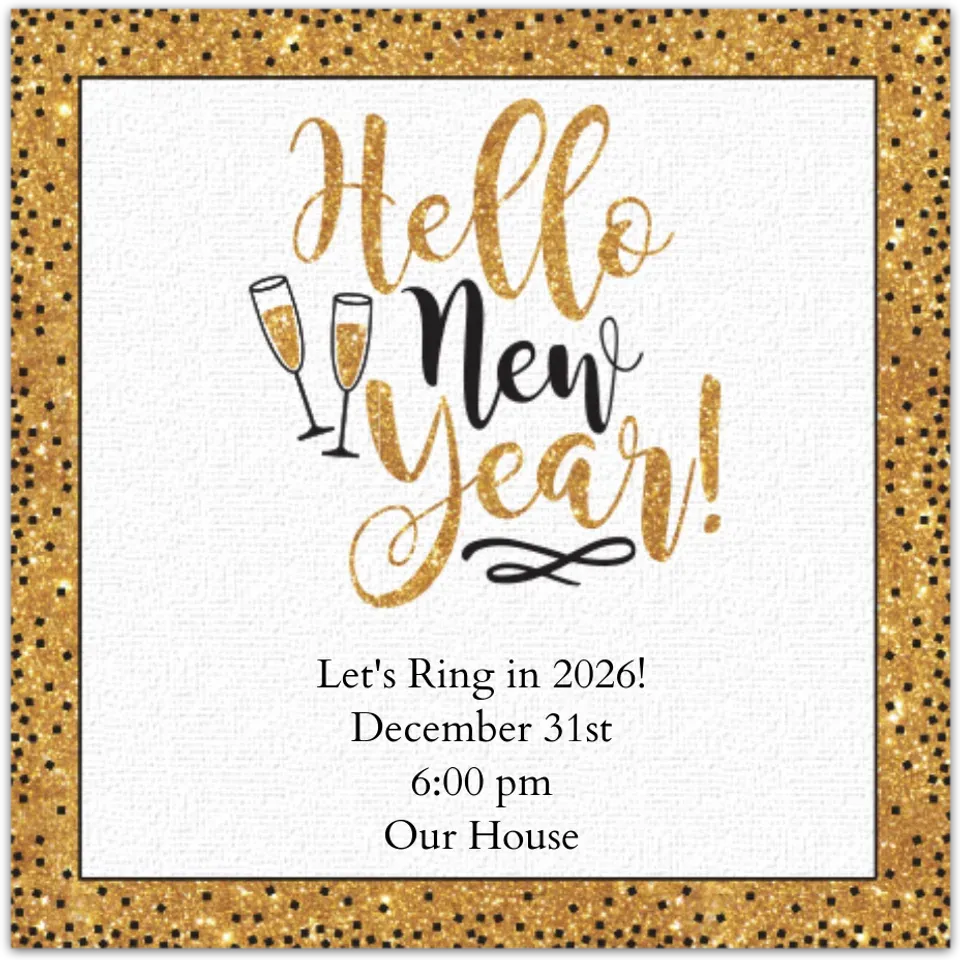 Gold Glitter Hello New Year card