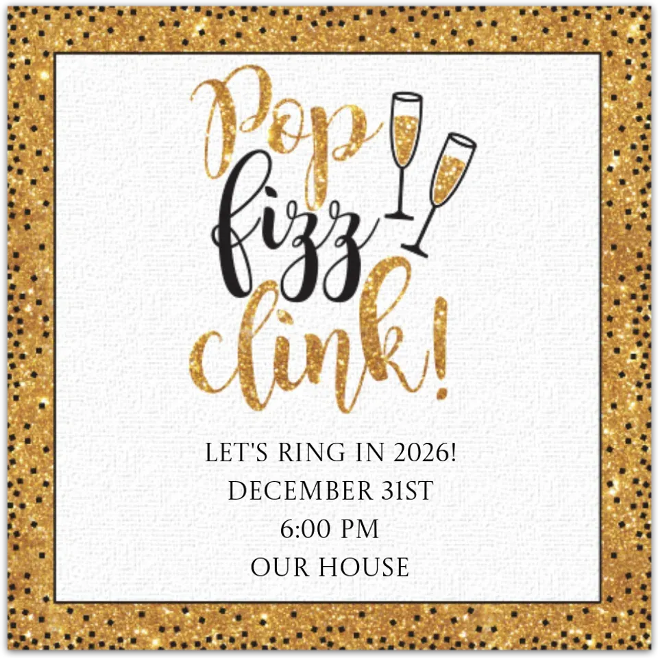 Gold Glitter Pop Fizz Clink card
