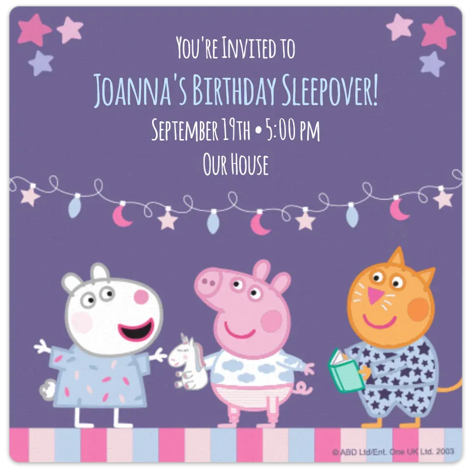 Peppa Pig | Sleepover card