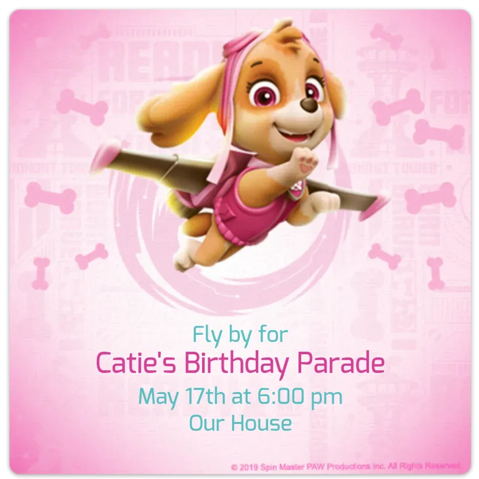 PAW Patrol Skye Born to Fly card