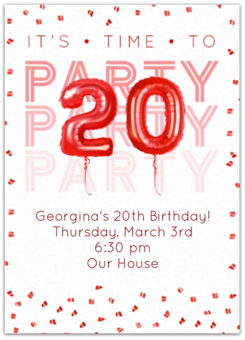 20th Birthday Balloons card