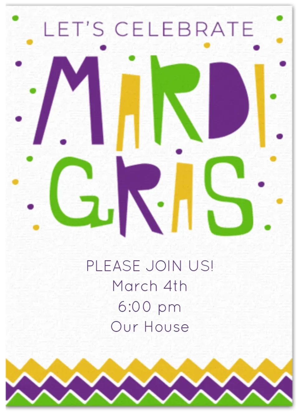 Mardi Gras Zigzag card