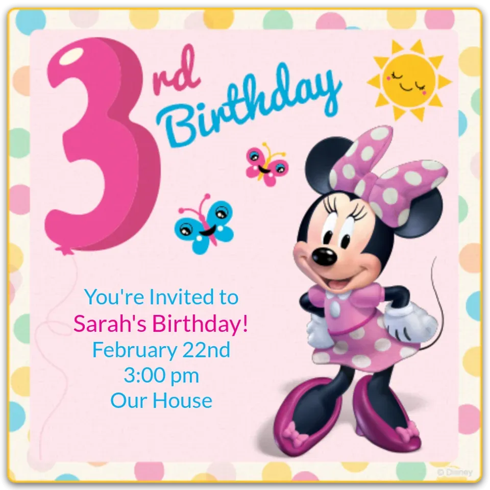 Minnie 3rd Birthday card