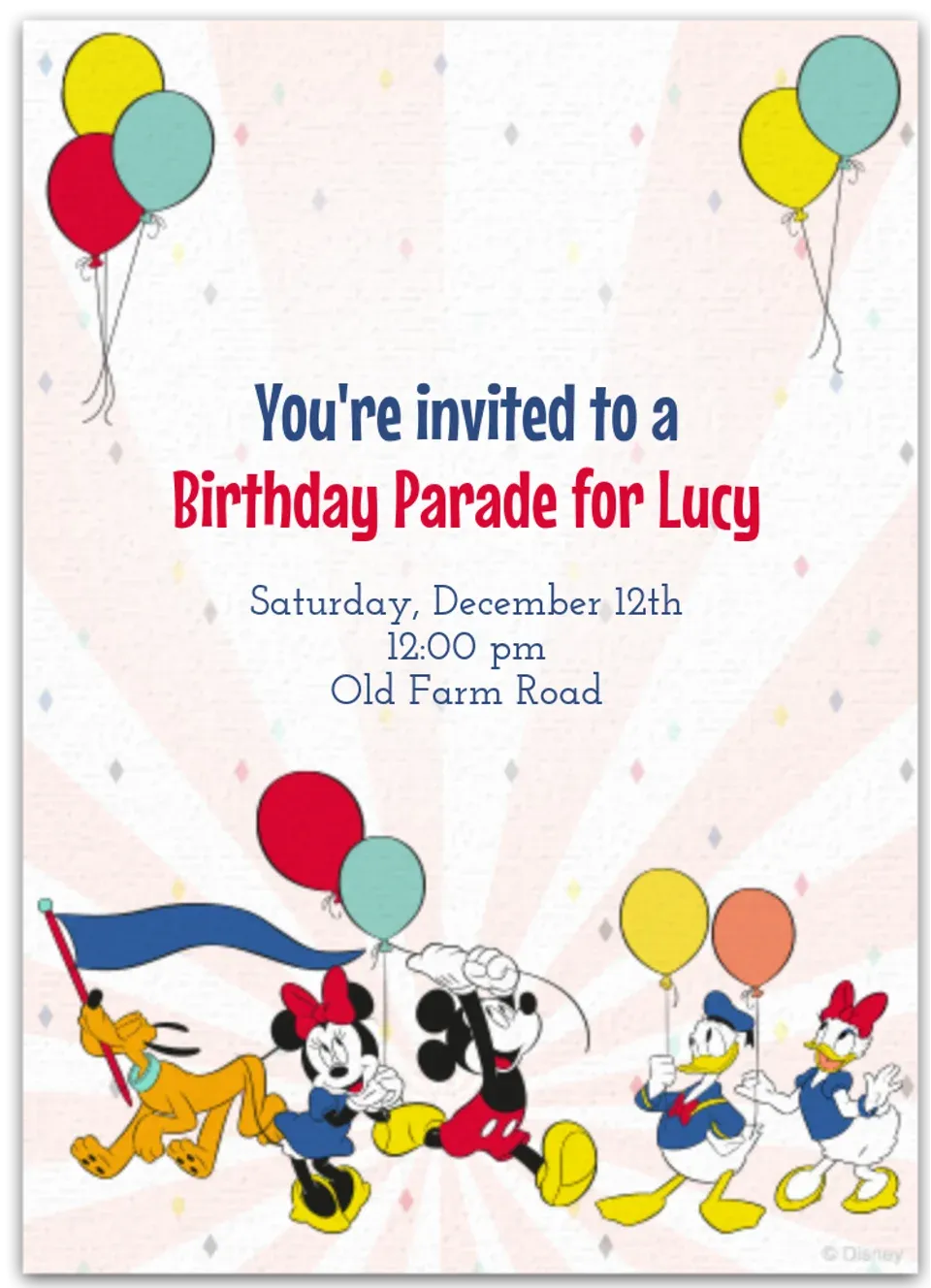 Disney Birthday Parade card
