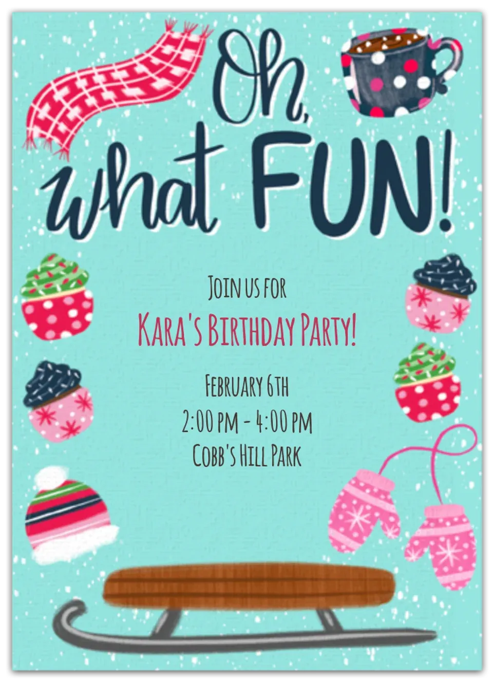 Sledding Birthday Party card