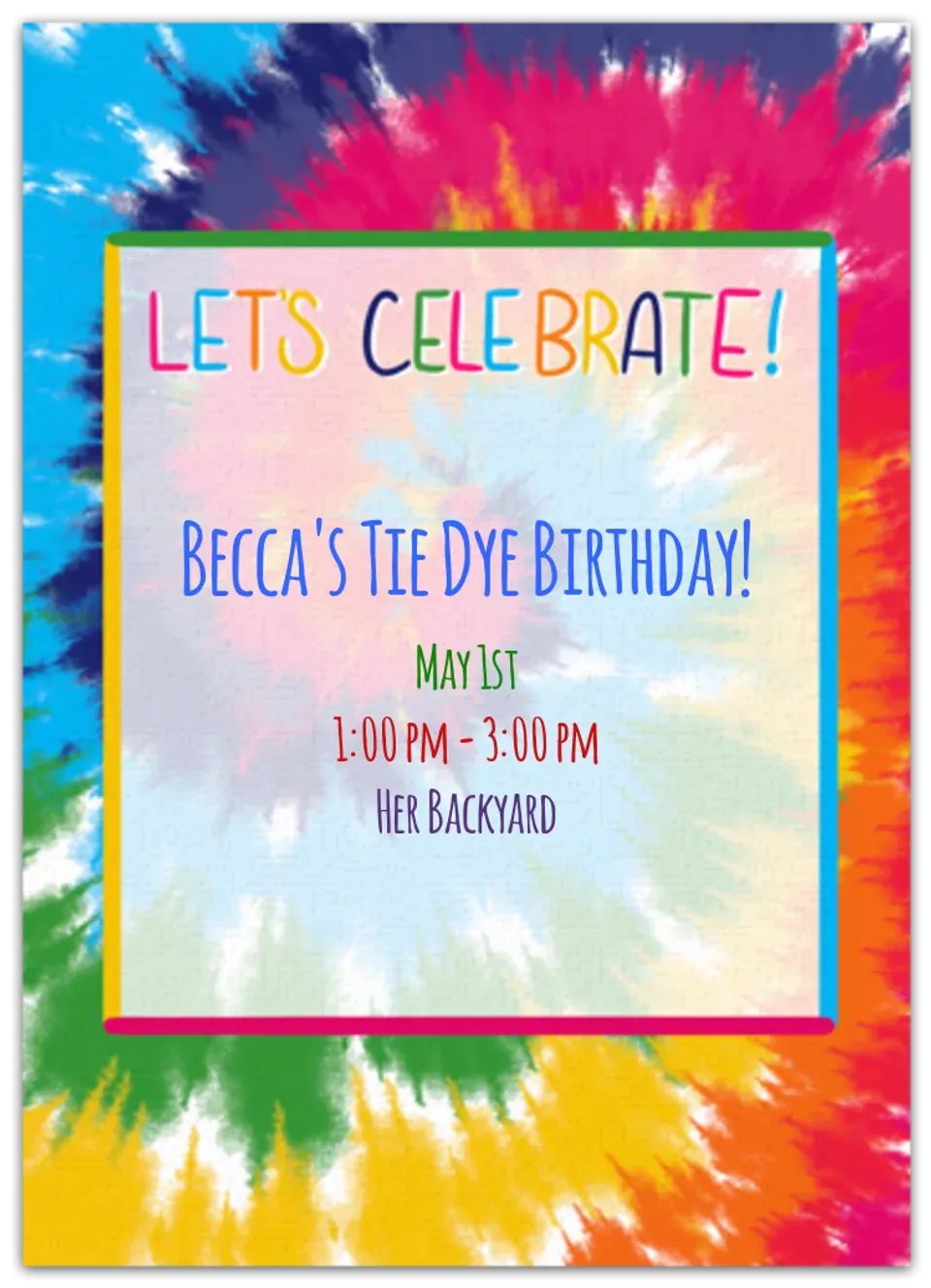 Tie Dye Birthday card