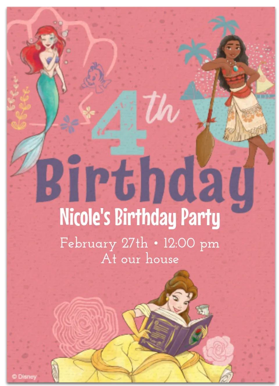 Disney Princess - 4th Birthday card