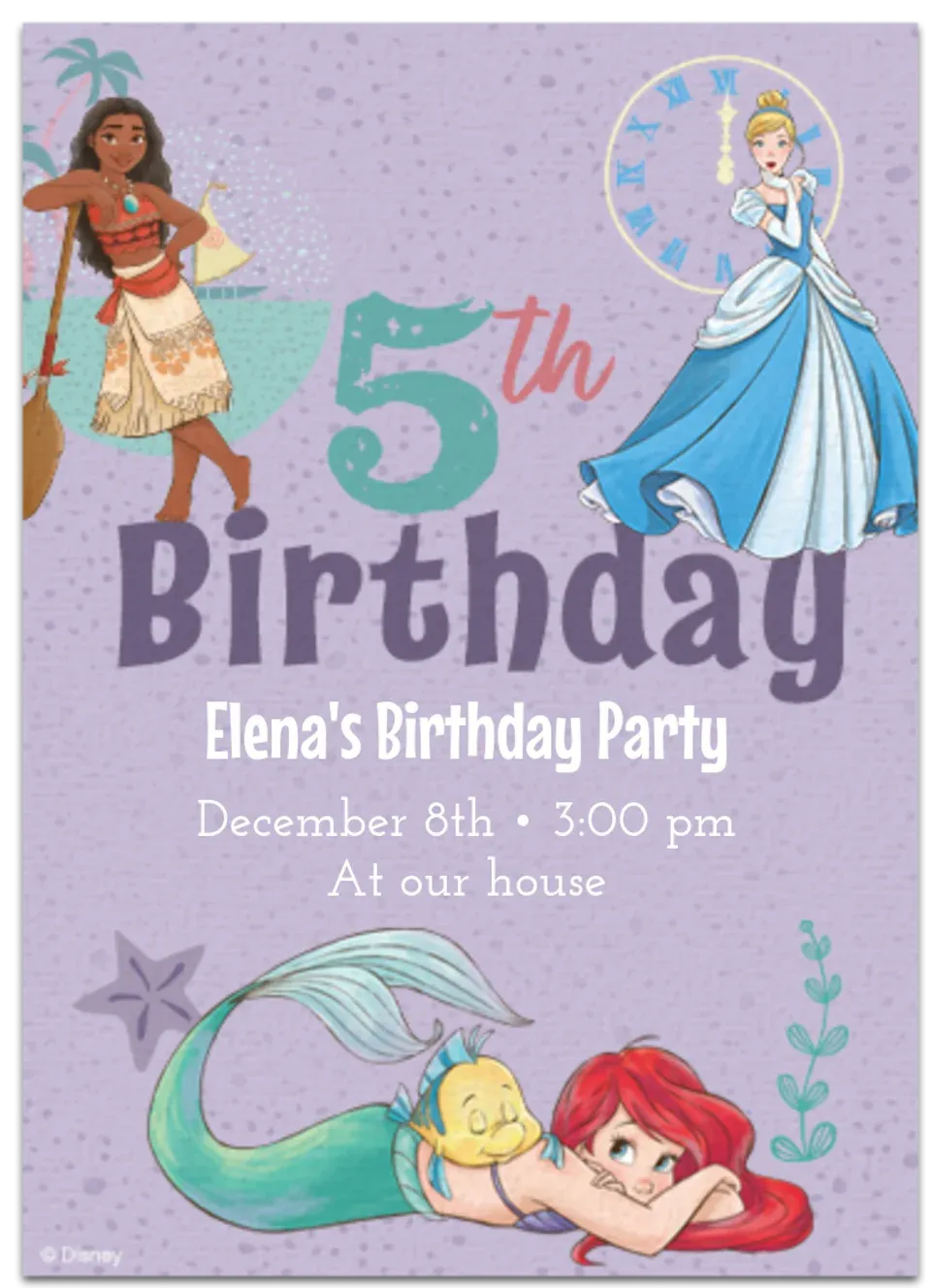 Disney Princess - 5th Birthday card
