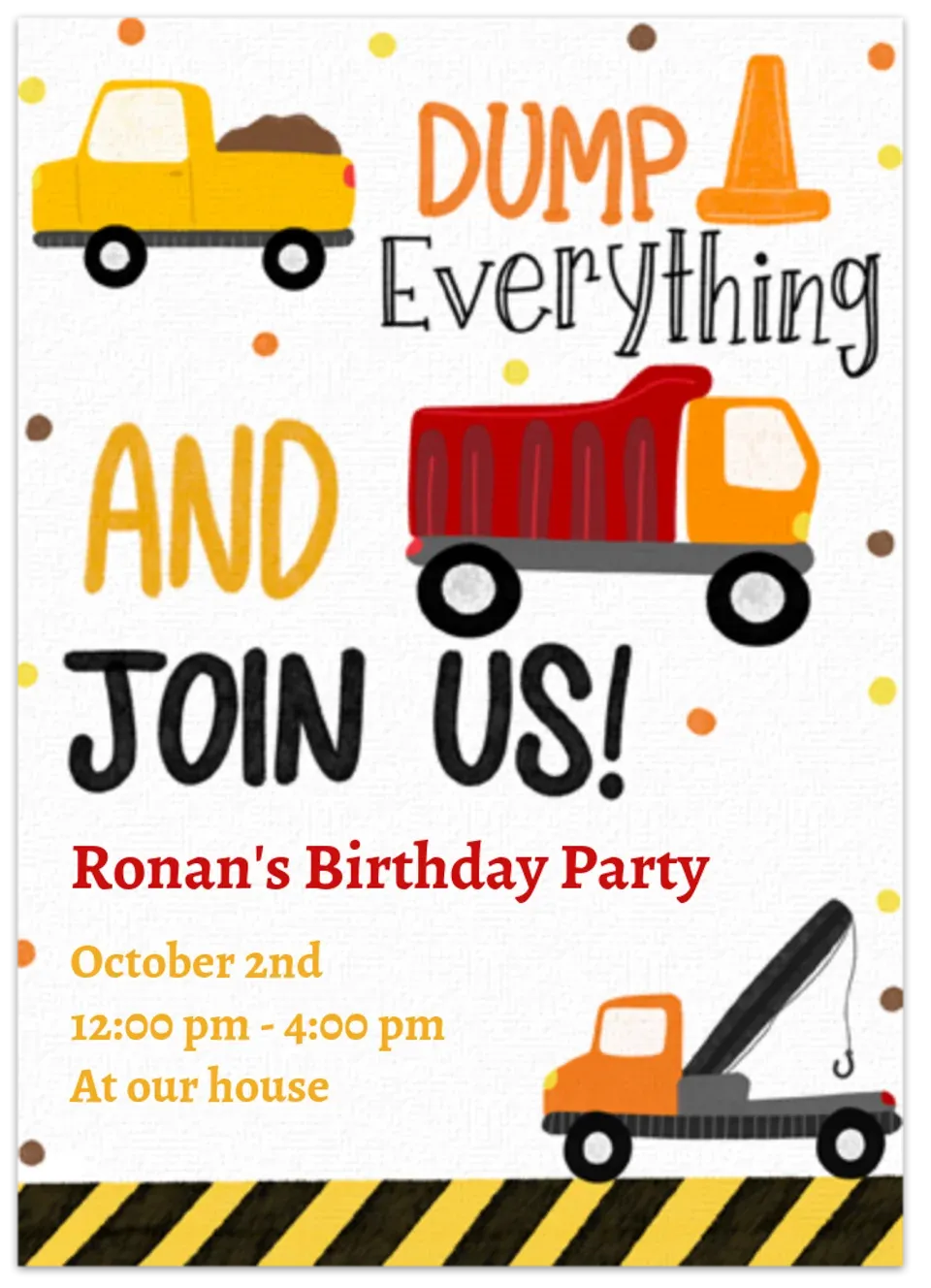 Construction Birthday Party card