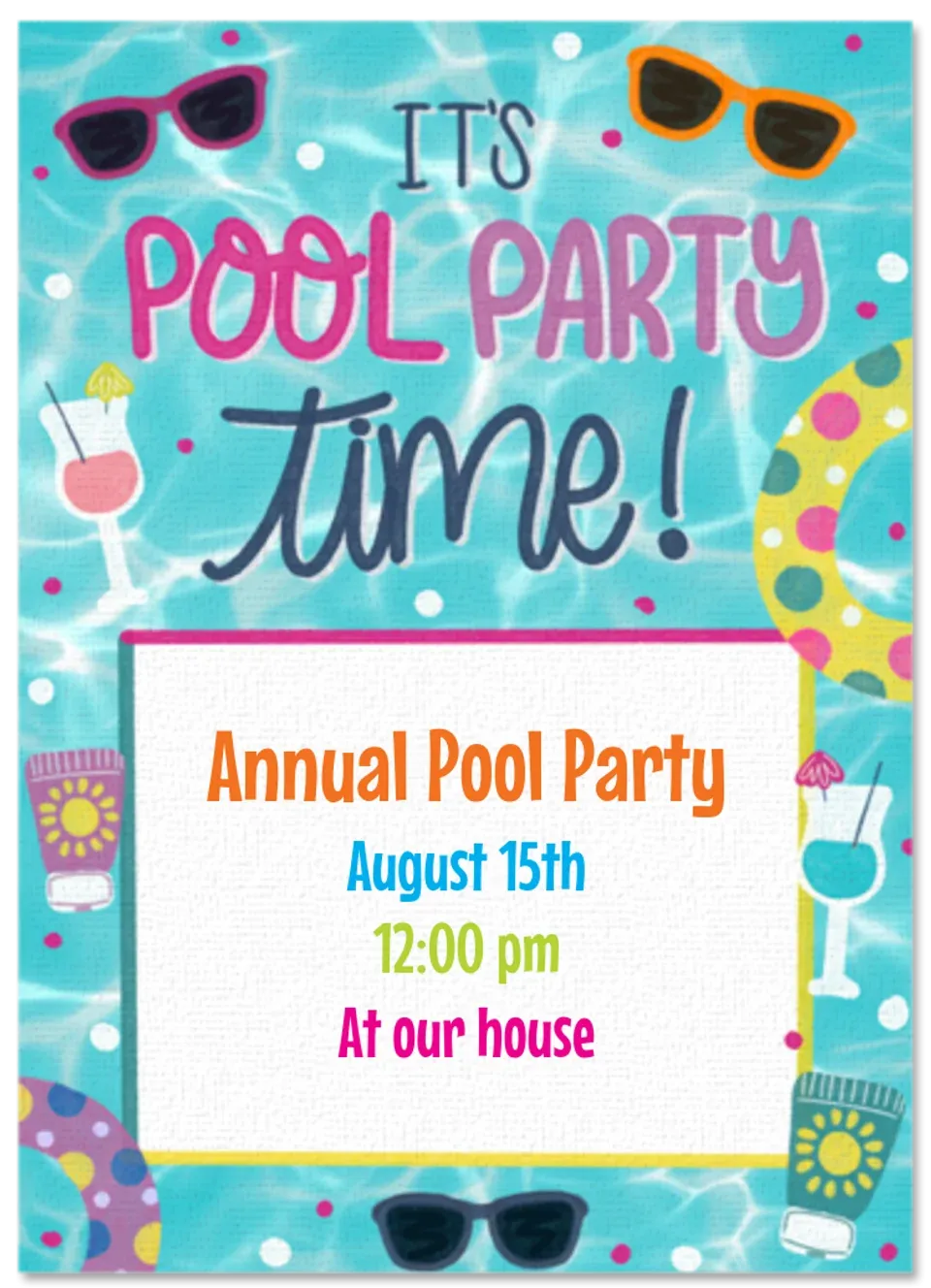 Pool Party Time card