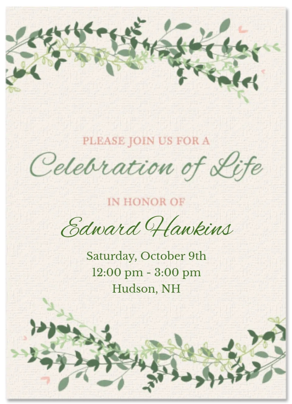 Celebration of Life Greenery card