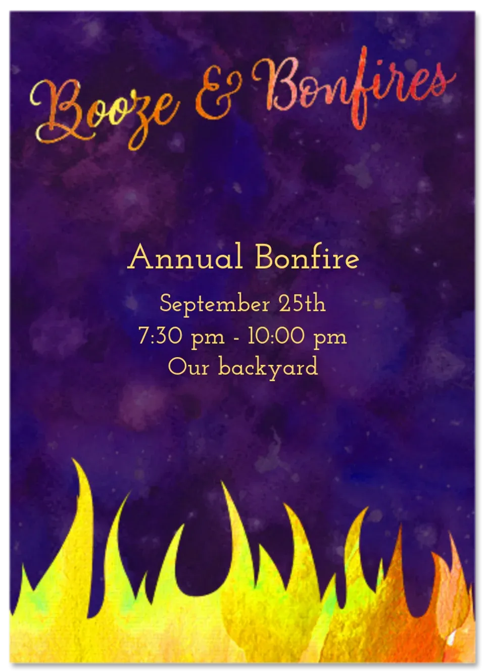 Booze & Bonfires card