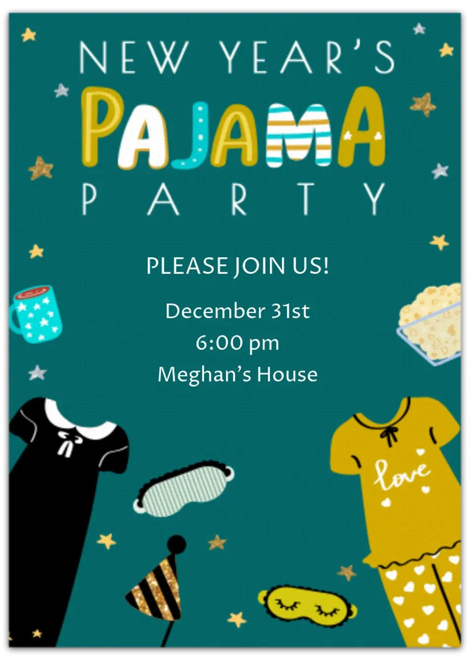 New Year's Pajama Party card