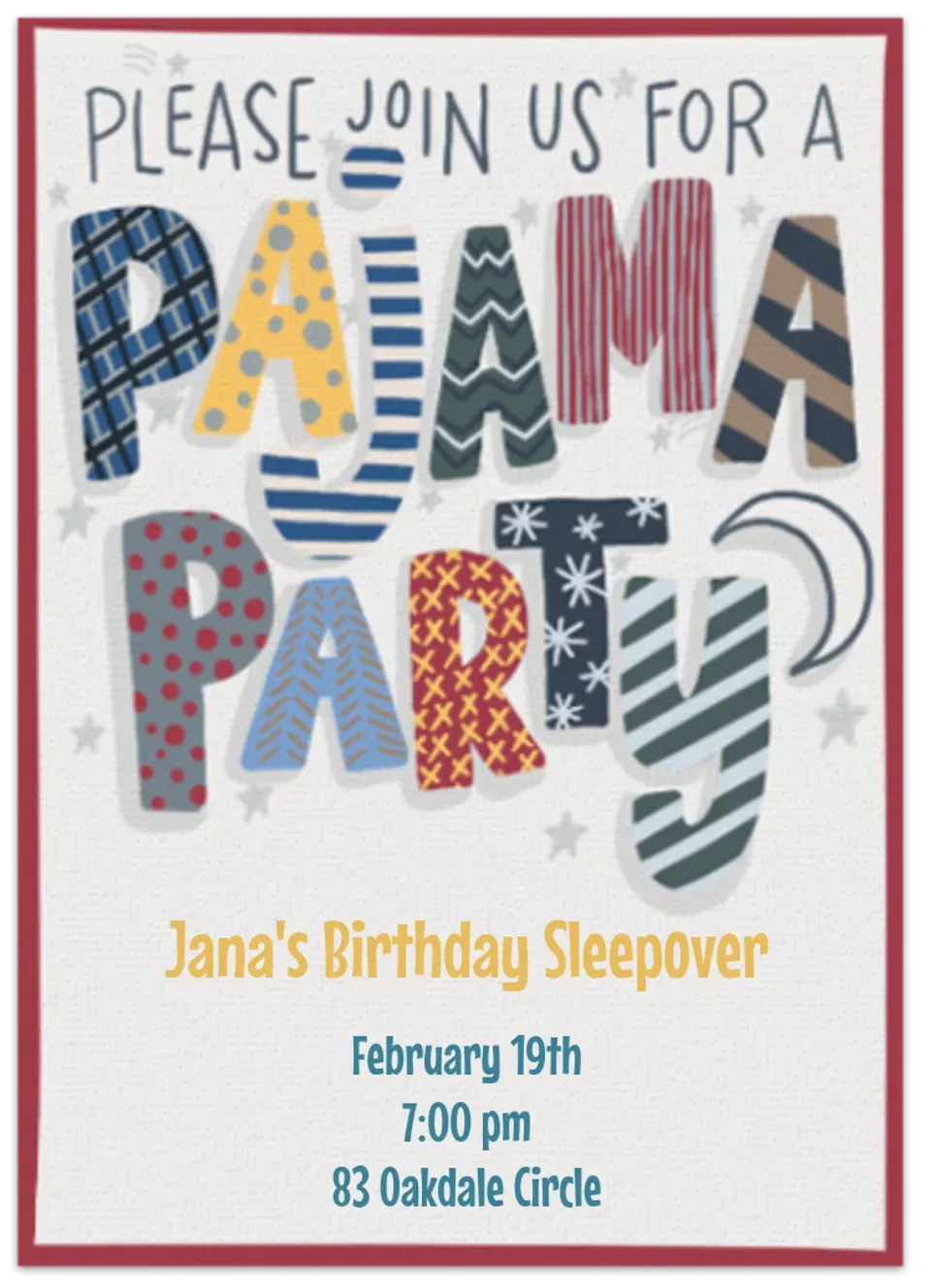 Winter Pajama Party card