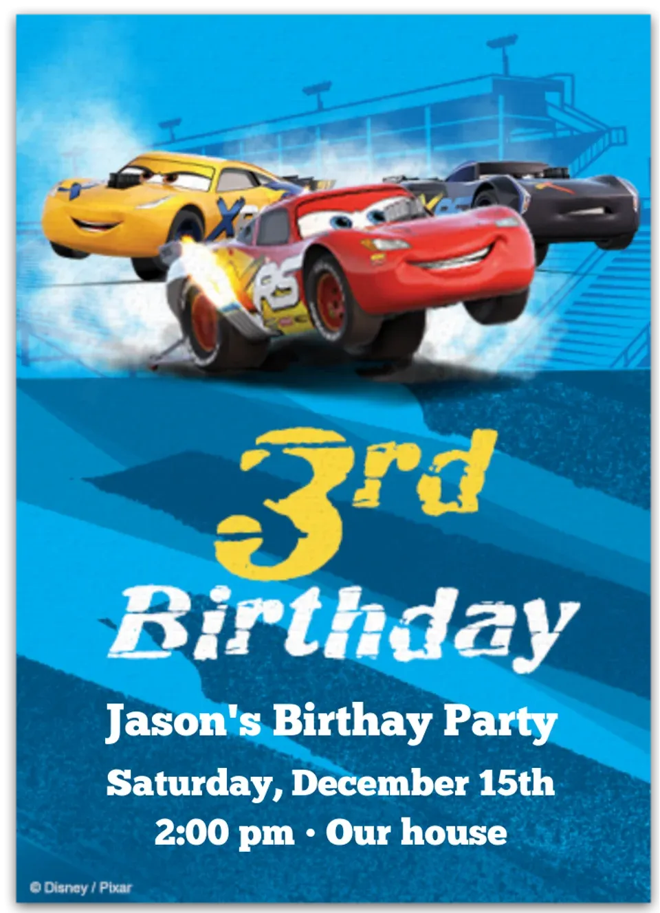 Cars 3rd Birthday card