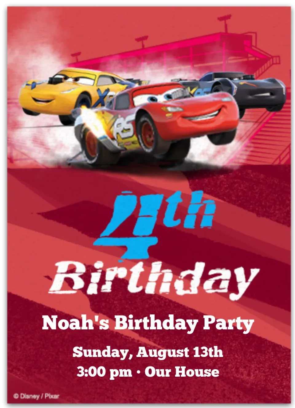 Cars 4th Birthday card