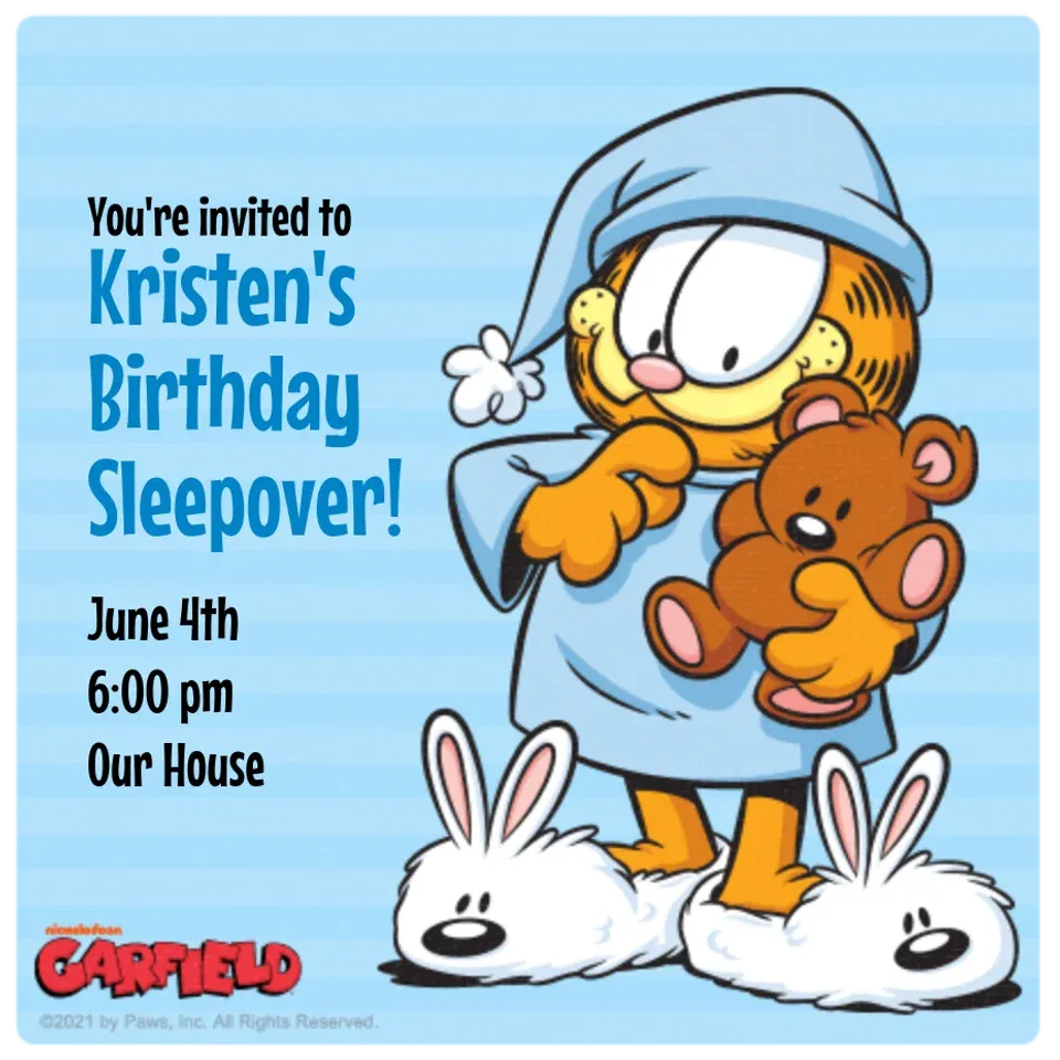 Garfield Sleepover card