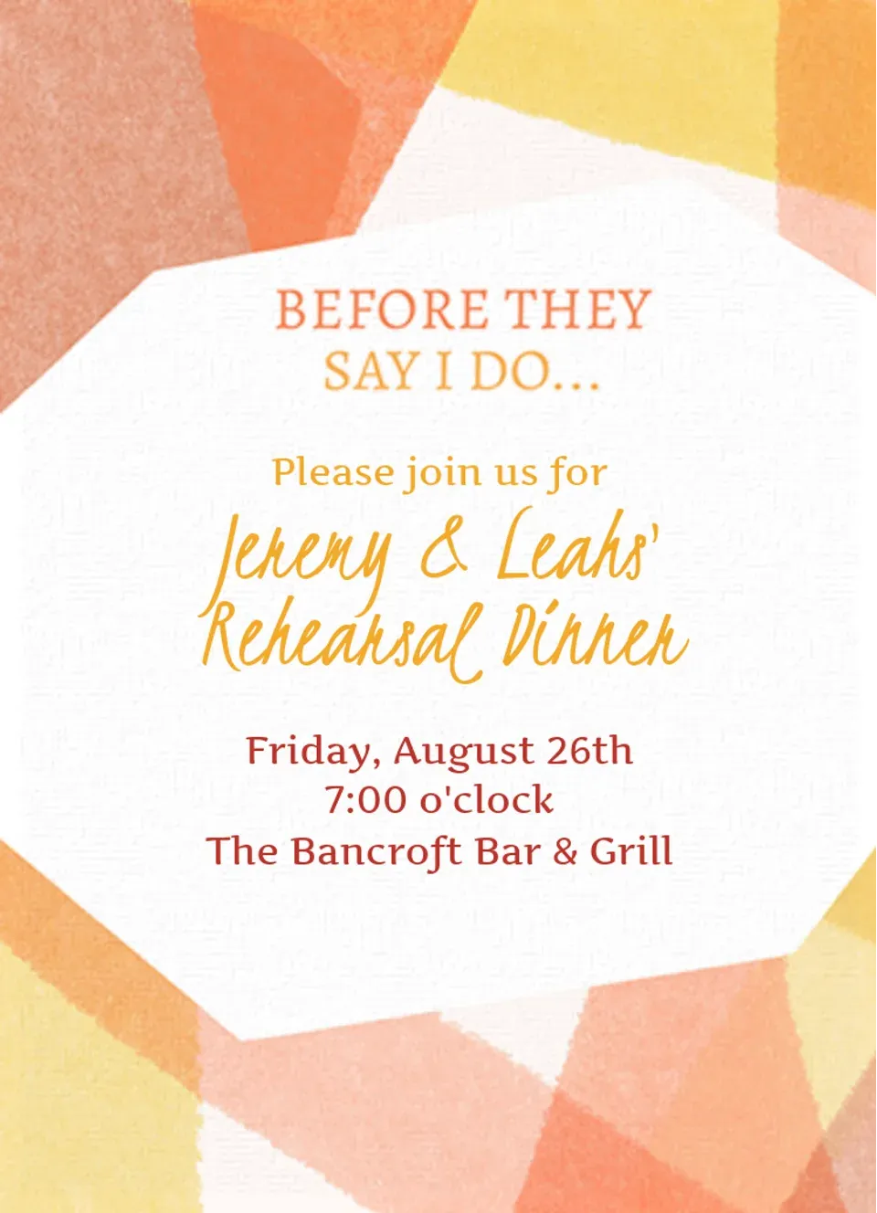 Simple Rehearsal Dinner card