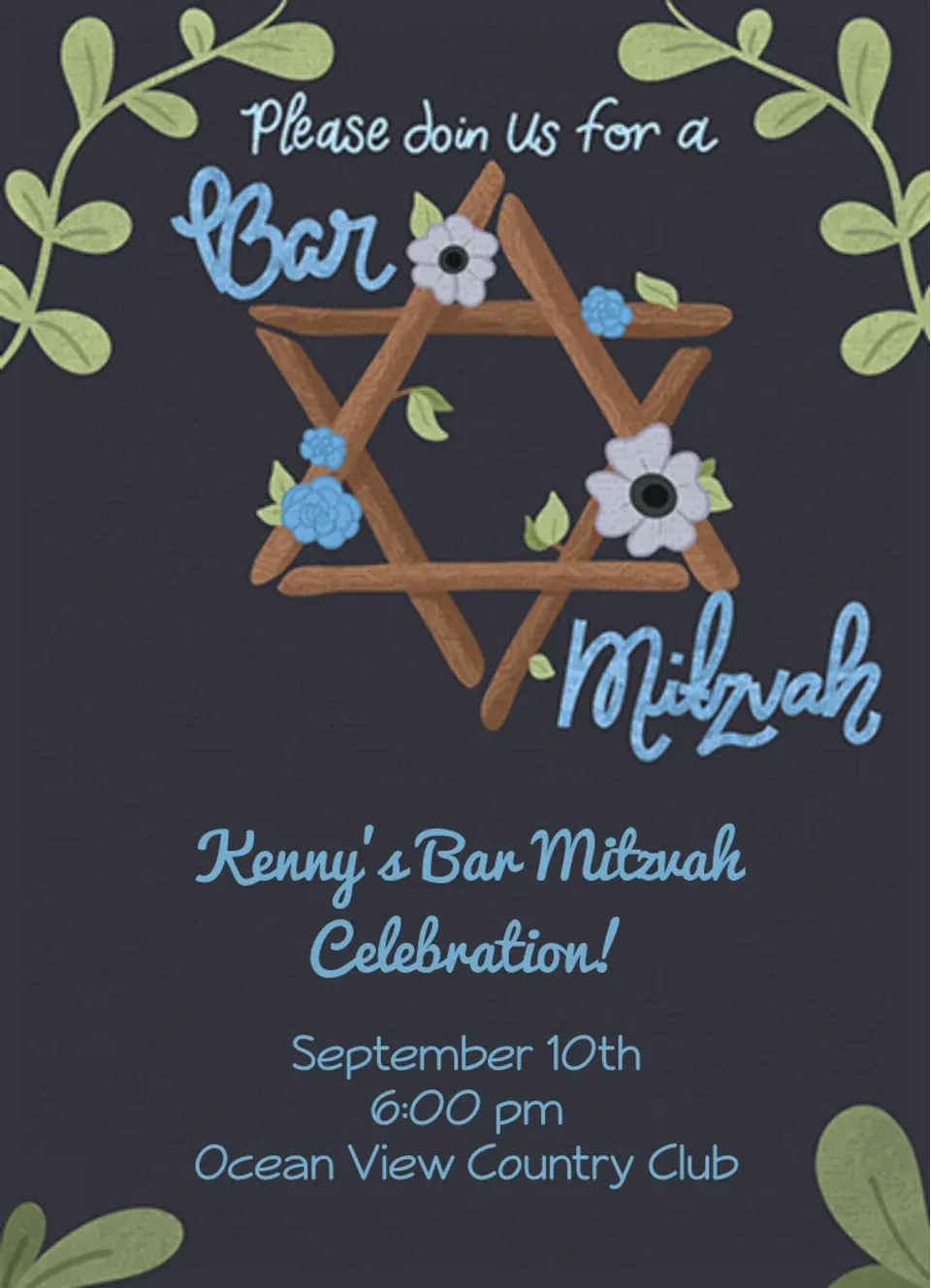 Floral Bar Mitzvah card