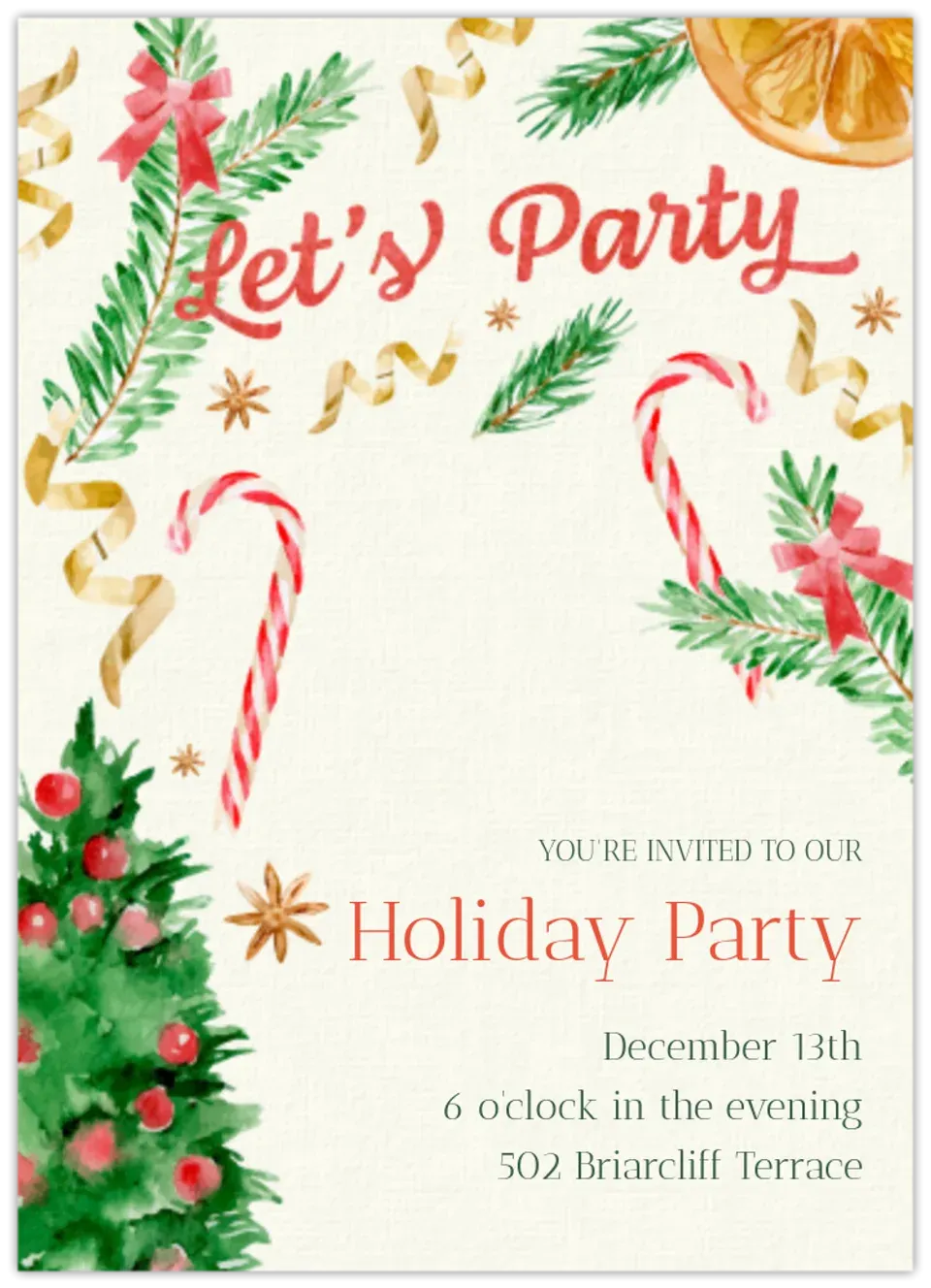 Holiday Party Watercolor card