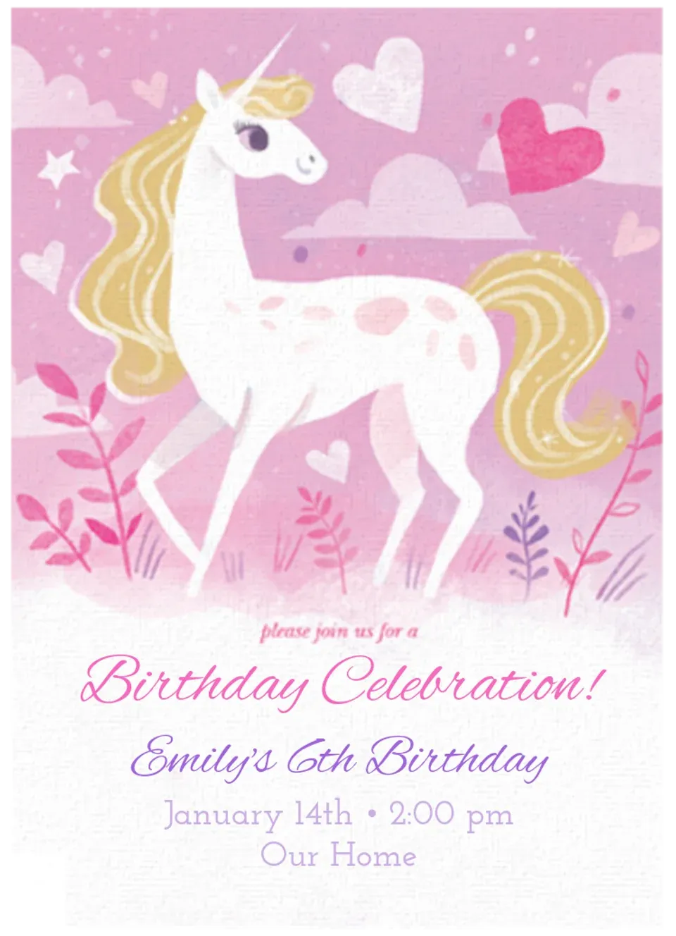 Unicorn Birthday Party card
